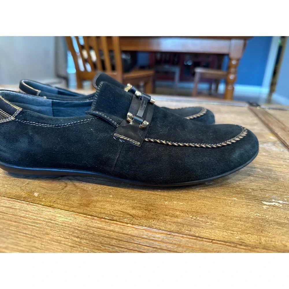 Salvatore Ferragamo Mens Black Suede Gancini Bit Loafers Driving Shoes 10.5 M